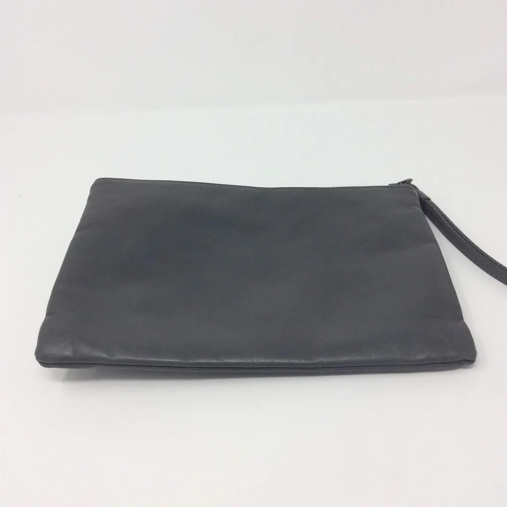 Vintage Gray Leather Clutch Bag w/Decorative Rose